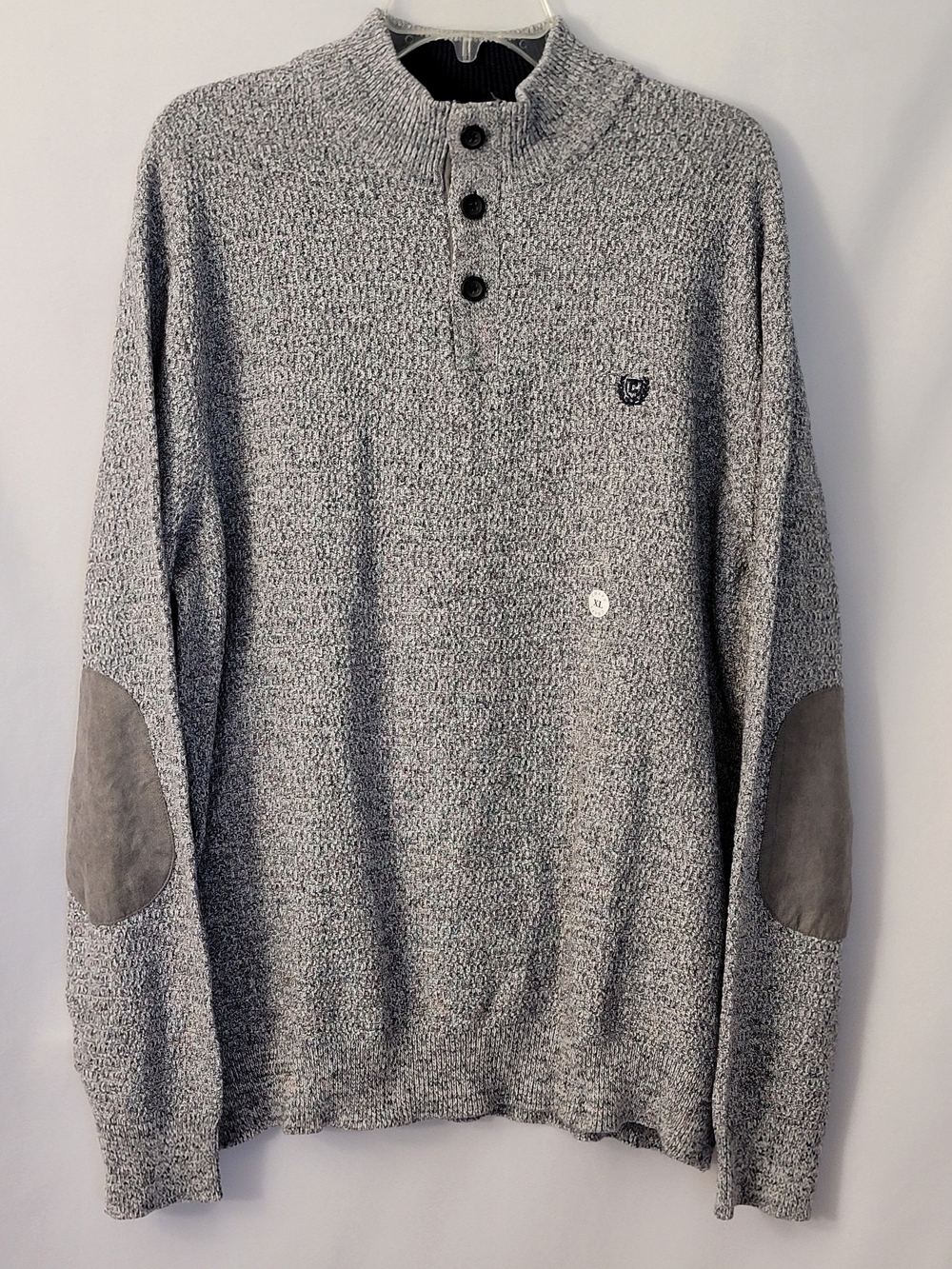 Chaps Men's Gray Knit Henley Sweater with Elbow Patches Size XL